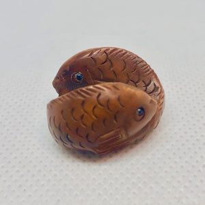 Pisces Hand Carved & Signed Boxwood Fish Ojime/Netsuke Bead | 22x22x15mm | Brown - PremiumBead Alternate Image 3
