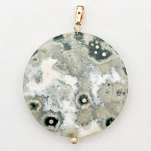 Load image into Gallery viewer, White Gray Green Gold Ocean Jasper & 14K Gold Filled Pendant | 36mm | 2" Long |