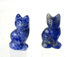 Load image into Gallery viewer, Adorable! 2 Sodalite Sitting Carved Cat Beads | 21x14x10mm | Blue white - PremiumBead Primary Image 1