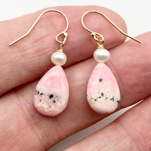 Load image into Gallery viewer, Teardrop Rhodochrosite and Pearl Drop 14K Gold Filled Earrings | 1 1/2" Long | - PremiumBead Alternate Image 3