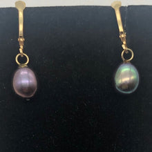 Load image into Gallery viewer, Rainbow Lavender Freshwater Pearl and 14K Drop Lever Back Earrings | 1 inch | - PremiumBead Alternate Image 3