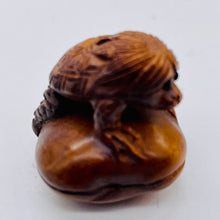 Load image into Gallery viewer, Carved Boxwood Turtle Man w/ Clam Ojime/Netsuke Bead