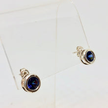 Load image into Gallery viewer, September! 7mm Lab Sapphire & Sterling Silver Earrings 9780Ib - PremiumBead Alternate Image 2