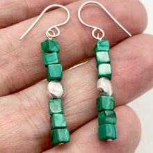 Load image into Gallery viewer, Exotic! Malachite Cube Beads Sterling Silver Earrings! | 1 7/8 inch Long |