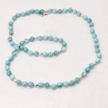 Load image into Gallery viewer, Larimar Faceted Round Bead Sterling Silver Necklace | 21" Long | Blue |