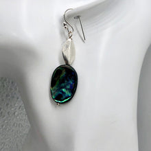 Load image into Gallery viewer, Abalone Sterling Silver Drop Earrings | 2 1/4" Long | Blue | 1 Pair Earrings |