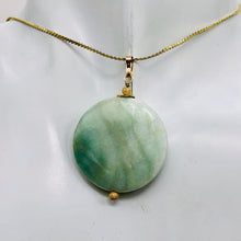 Load image into Gallery viewer, Hemimorphite14K Gold Filled Disc Dangle Pendant | 1 3/4" Long | Aqua/Green |