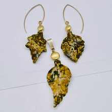 Load image into Gallery viewer, Jasper 14K Gold Filled Set Leaf | 2 1/2" Long | Tan | 1 Earrings and Pendant |