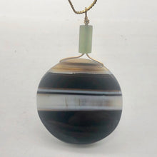 Load image into Gallery viewer, Sardonyx Jade 40mm Coin 14K Gold Filled Bead Pendant | Black | 2 1/4" Long |