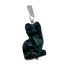 Load image into Gallery viewer, Adorable! Kambaba Jasper Carved Sitting Cat Sterling Silver Pendant