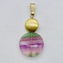 Load image into Gallery viewer, Fluorite 14K Gold Filled Striped Coin | 1 3/4" Long | Purple/Green | 1 Pendant |
