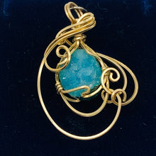 Load image into Gallery viewer, Druzy Chrysocolla 14K Gold Filled Wire Wrap Pendant| 1 1/4" Long|Blue| 1 Pendant