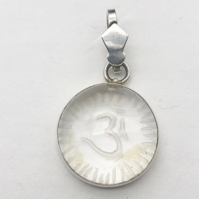 Om or Aum Quartz Sterling Silver Pendant Necklace | 21x10mm | 1 1/2