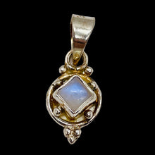 Load image into Gallery viewer, Moonstone Sterling Silver 5x5mm Square | 1" Long | Blue White | 1 Pendant |