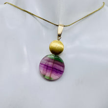 Load image into Gallery viewer, Fluorite 14K Gold Filled Striped Coin | 1 3/4" Long | Purple/Green | 1 Pendant |