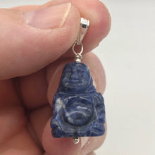 Load image into Gallery viewer, Namaste Hand Carved Sodalite Buddha and Sterling Silver Pendant, 1.5" Long - PremiumBead Alternate Image 3