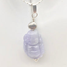 Load image into Gallery viewer, Hand Carved Lavender Jade Buddha Pendant with Silver Findings | 1 5/8" Long - PremiumBead Alternate Image 5