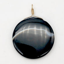 Load image into Gallery viewer, Sardonyx Agate 40mm Coin 14K Gold Filled Bead Pendant | Black | 2" Long |