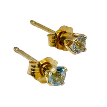 Load image into Gallery viewer, Aquamarine 14K Gold 3mm Round Post Earrings | 3mm | Aqua | 1 Pair |
