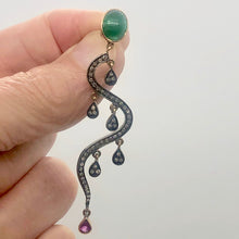 Load image into Gallery viewer, 18Kt Gold Earrings Dripping W/ 108 Diamonds Pink Sapphire Emerald 6521
