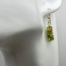 Load image into Gallery viewer, Natural Green Peridot Faceted Rondel 14K Gold Filled Earrings | 1 1/4" Long |