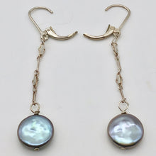 Load image into Gallery viewer, Platinum Freshwater Coin Pearl and Sterling Dangling Earrings 309447B - PremiumBead Primary Image 1