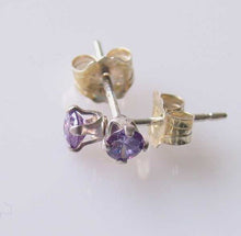 Load image into Gallery viewer, February! 3mm Created Amethyst & Silver Earrings 10146B - PremiumBead Primary Image 1