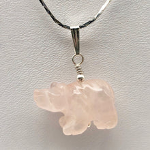 Load image into Gallery viewer, Roar! Hand Carved Natural Rose Quartz Bear Silver Pendant | 13x18x7mm (Bear), 5.5mm (Bail Opening), 1.5" (Long) | Pink - PremiumBead Alternate Image 2