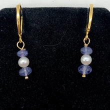 Load image into Gallery viewer, 14K Gold Filled Tanzanite and Fresh Water Pearl Earrings | 1 1/4 Inch Long |