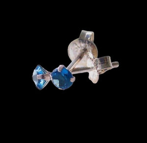 December 3mm Created Blue Zircon & 925 Sterling Silver Stud Earrings 10146L
