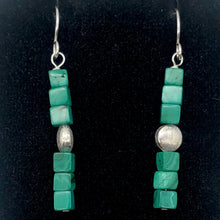 Load image into Gallery viewer, Exotic! Malachite Cube Beads Sterling Silver Earrings! | 1 7/8 inch Long |