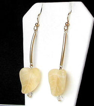 Load image into Gallery viewer, Designer Carved Yellow Jade Leaf and 14Kgf Earrings 6139 - PremiumBead Alternate Image 2