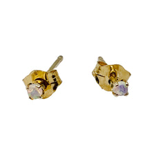 Load image into Gallery viewer, Opal 14K Gold 2mm Round Stud Earrings | 2mm | Blue Orange Fire | 1 Pair |