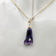 Load image into Gallery viewer, Lily! Natural Carved Amethyst Flower14Kgf Pendant |1 9/16 x 5/16" | Purple | - PremiumBead Alternate Image 2