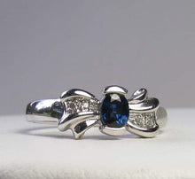 Load image into Gallery viewer, Blue Sapphire and White Diamonds Solid 14Kt White Gold Ring Size 6 3/4 9982Ai