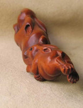Load image into Gallery viewer, Bunny Rabbits Hand Carved Boxwood Signed Ojime/Netsuke Bead - PremiumBead Alternate Image 2
