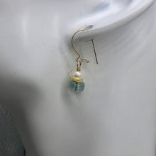 Load image into Gallery viewer, Aquamarine Pearl Drop 14K Gold Filled Earrings| 1 " Long | Blue White | 1 Pair |