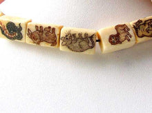 Load image into Gallery viewer, Rare Scrimshaw Chinese Zodiac Waterbuffalo 12 Bone Bead Set 104841B - PremiumBead Alternate Image 4