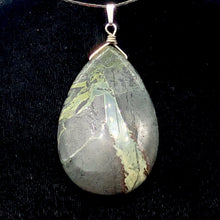 Load image into Gallery viewer, Tsunami Stone Briolette Sterling Silver Pendant | 2 3/4" Long | Green, White | 1