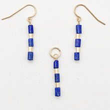 Load image into Gallery viewer, Natural Blue and Gold Lapis Earrings and Pendant 14kgf Set | 1 1/4" Long |