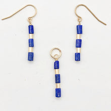 Load image into Gallery viewer, Natural Blue and Gold Lapis Earrings and Pendant 14kgf Set | 1 1/4" Long |