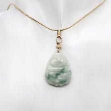 Load image into Gallery viewer, Hand Carved Green/White Jade Buddha Pendant with 14kgf Findings | 1 5/8" Long |