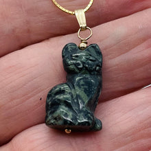 Load image into Gallery viewer, Adorable! Kambaba Jasper Carved Sitting Cat 14K Gold Filled Pendant