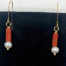 Load image into Gallery viewer, 14Kgf Red Coral and Fresh Water Pearl Earrings | 1 Inch Long | - PremiumBead Alternate Image 2