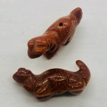 Load image into Gallery viewer, Dinosaur 2 Carved Goldstone Diplodocus Beads | 25x11.5x7.5mm | Golden sparkling Red
