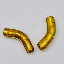 Load image into Gallery viewer, 2 Golden Elbow Lampwork Glass Foil Beads 009020