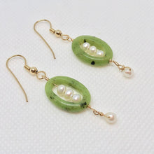 Load image into Gallery viewer, Lovely Nephrite Jade FW Pearl and 14k Gold Filled Dangle Earrings | Handmade - PremiumBead Alternate Image 2