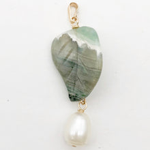 Load image into Gallery viewer, Pretty Ocean Jasper Carved Autumn Leaf Bead and Pearl Pendant | 1 3/4" Long |
