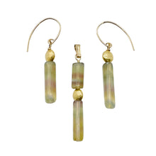Load image into Gallery viewer, Yellow Fluorite Tube Earrings and Pendant Matched Set 14K Gold Filled Findings