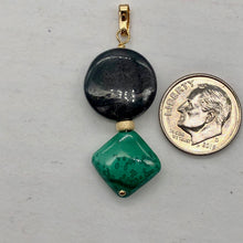 Load image into Gallery viewer, Hypersthene Malachite Drop 14K Gold Filled Pendant| 1 1/2" Long| Silvery, Green